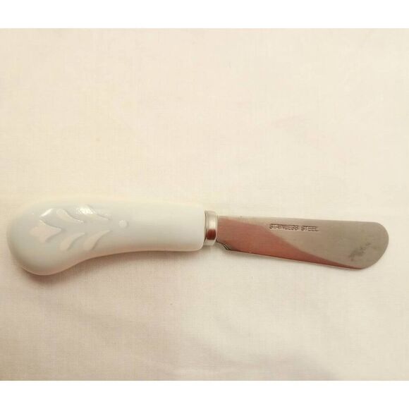 Porcelain handle butter knife, light blue stainless - Picture 1 of 5